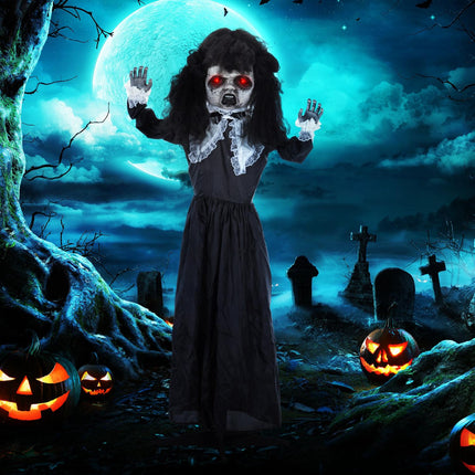Pohyblivá halloweenská dekorace – dívka Lolita v černém, aktivace zvukem