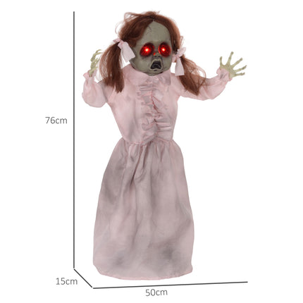 Pohyblivá halloweenská panenka, aktivace zvukem a dotykem, 76 cm