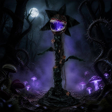 Animated Halloween Man-Eater Plant 6.2 ft with LED Mouth, Dark Green