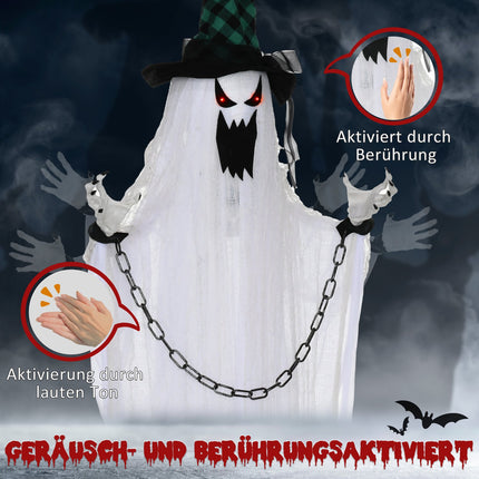 Pohyblivá halloweenská figurína – třesoucí se duch s červenýma očima