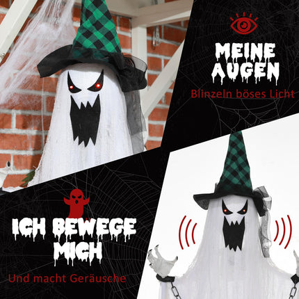 Pohyblivá halloweenská figurína – třesoucí se duch s červenýma očima