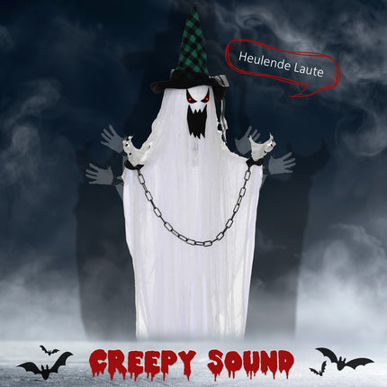 Pohyblivá halloweenská figurína – třesoucí se duch s červenýma očima
