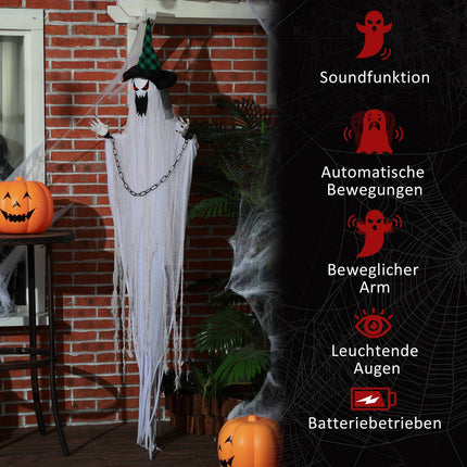 Pohyblivá halloweenská figurína – třesoucí se duch s červenýma očima