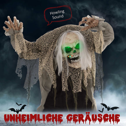 Pohyblivý halloweenský kostlivec duch s červenýma očima, 160 cm