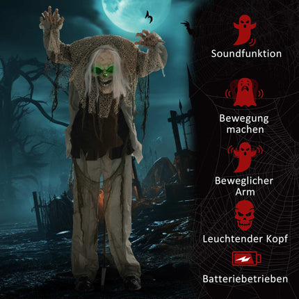 Pohyblivý halloweenský kostlivec duch s červenýma očima, 160 cm