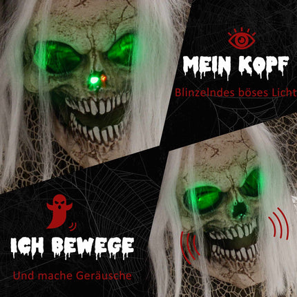 Pohyblivý halloweenský kostlivec duch s červenýma očima, 160 cm