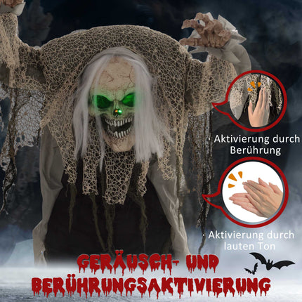 Pohyblivý halloweenský kostlivec duch s červenýma očima, 160 cm