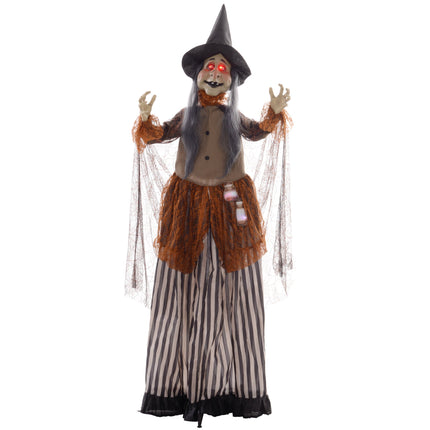 Pohyblivá halloweenská dekorace čarodějnice s červenýma očima, 183 cm
