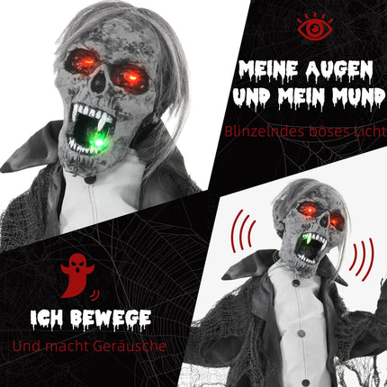 Pohyblivý halloweenský zombie kostlivec s pohyblivými pažemi