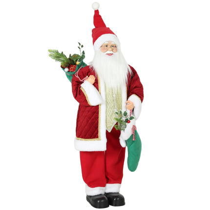Animated Singing Santa 120 cm with Stocking and Gift Sack, Turning Head, Red