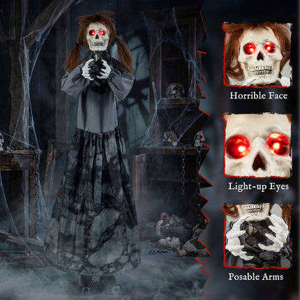 Animatronic Halloween Jumpscare Doll with Pop-Up Head, Sound Activated, 48 Inch