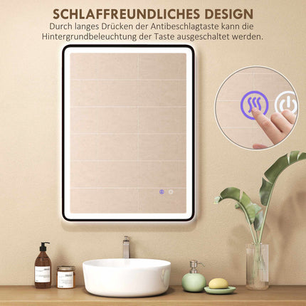 LED koupelnové zrcadlo proti zamlžení, stmívatelné, 80x60 cm