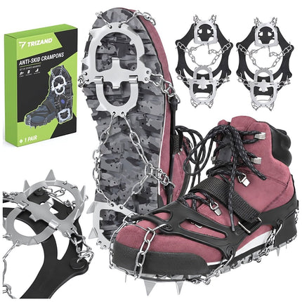 Anti-Slip Shoe Crampons Size M 35-39 with 12 Spikes, Velcro Straps, Case