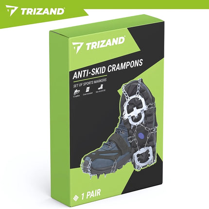 Anti-Slip Shoe Crampons Size M 35-39 with 12 Spikes, Velcro Straps, Case