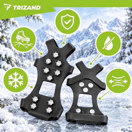 Anti-Slip Shoe Grips Size L 40-44 with 10 Teeth, TPE Ice Spikes, Black/Silver