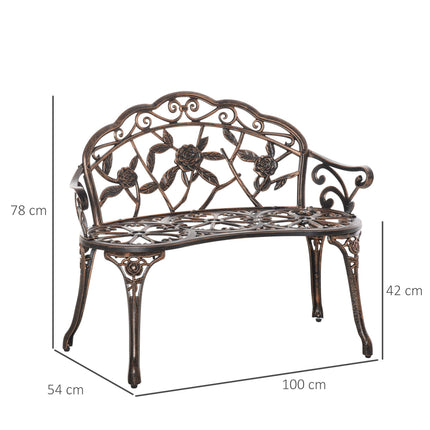 Kovová zahradní lavice v antickém designu, bronzová, pro 2 osoby
