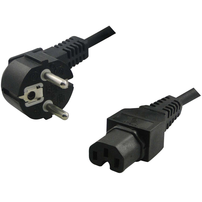 Přívodní kabel 90° – C15 rovný černá 2m