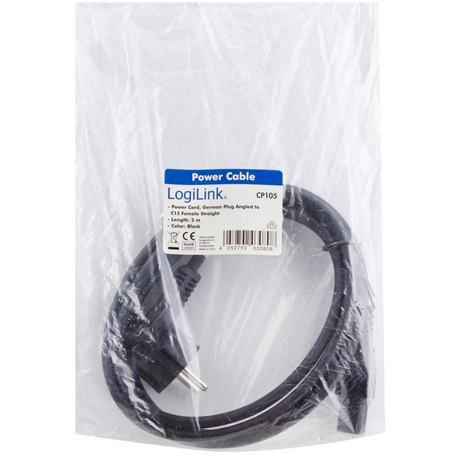 Přívodní kabel 90° – C15 rovný černá 2m