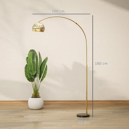 Oblouková stojací lampa, mramorová základna, 180 cm, černá/zlatá