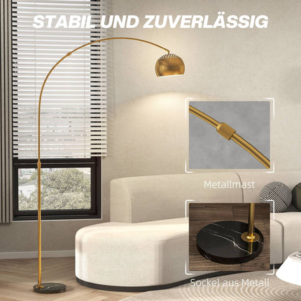Oblouková stojací lampa, mramorová základna, 180 cm, černá/zlatá