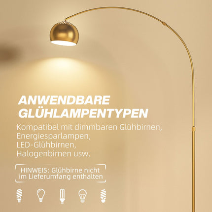 Oblouková stojací lampa, mramorová základna, 180 cm, černá/zlatá