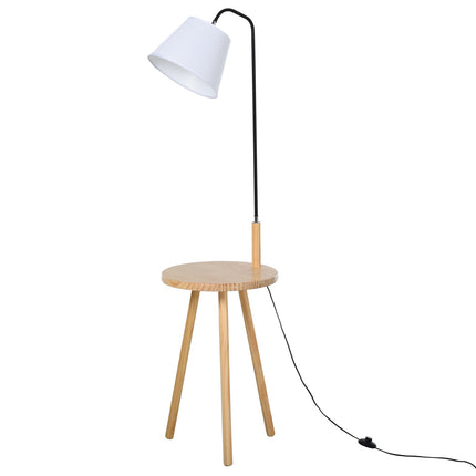 Skandinávská stojací lampa s dřevěným stolkem – bílá, 42x144Cm