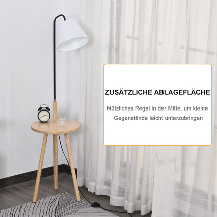 Skandinávská stojací lampa s dřevěným stolkem – bílá, 42x144Cm