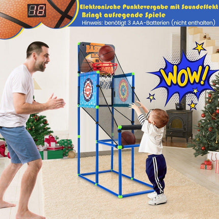 Arkádová basketbalová hra se skóre a zvukovými efekty včetně 2 míčů a pumpičky, modrá