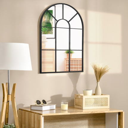 Arched black metal wall mirror 91x60cm for home decoration