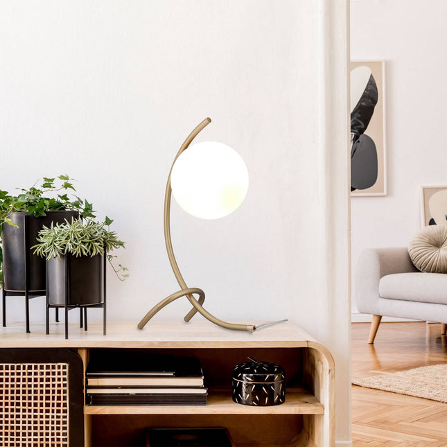 Oblouková stolní lampa s kulovým stínidlem