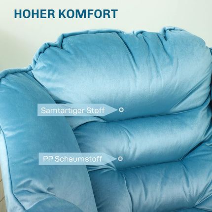 Sametové relaxační křeslo, čalouněné s boční kapsou - modrá