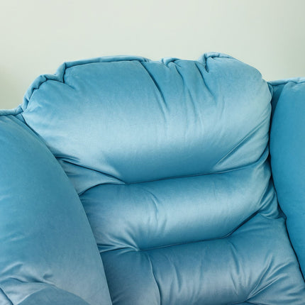 Sametové relaxační křeslo, čalouněné s boční kapsou - modrá