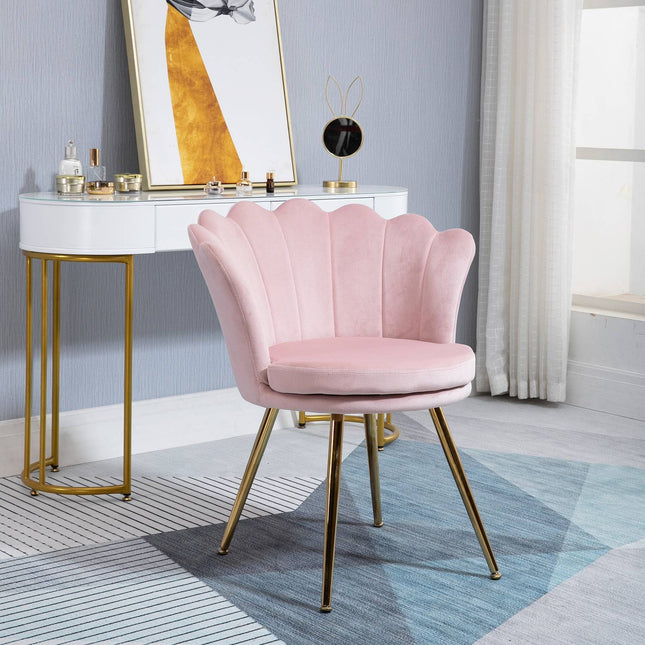 Sametové relaxační křeslo, design Lotus, kovové nohy, růžová
