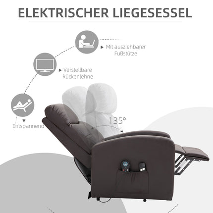 Elektrické masážní křeslo, poloha vleže s pomocí při vstávání, hnědá