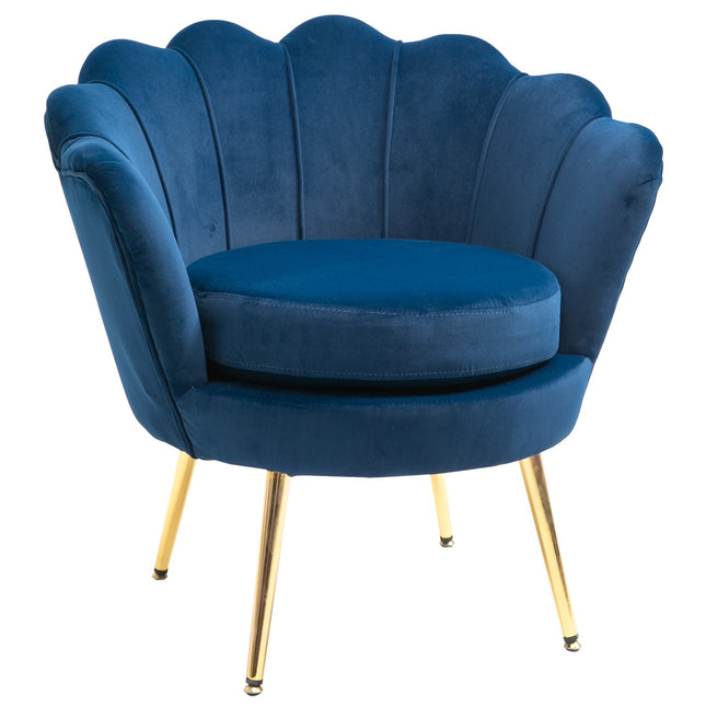 Fauteuil Gestoffeerde Fauteuil in Schelpvorm Ontspanningsstoel met Metalen Poten Kapstoel met Fluweellook voor Slaapkamer Woonkamer Blauw Aosom