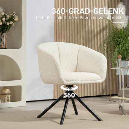 Creamy white armchair, 360° rotatable, linen look, metal legs