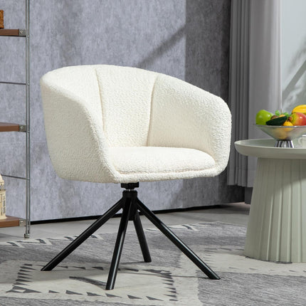 Creamy white armchair, 360° rotatable, linen look, metal legs