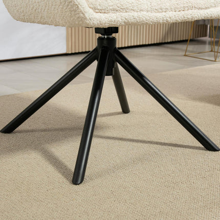 Creamy white armchair, 360° rotatable, linen look, metal legs