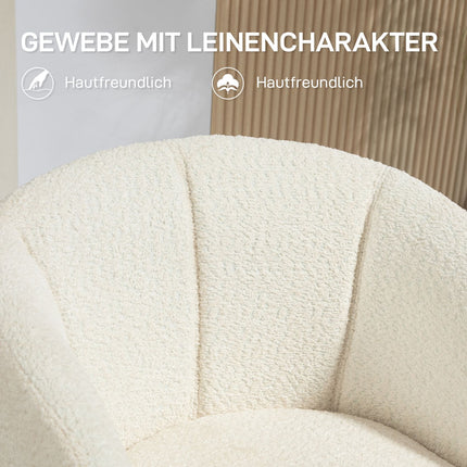 Creamy white armchair, 360° rotatable, linen look, metal legs