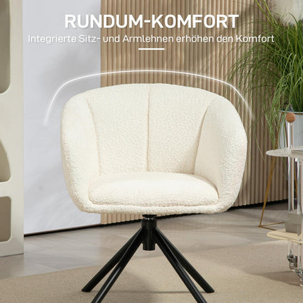 Creamy white armchair, 360° rotatable, linen look, metal legs