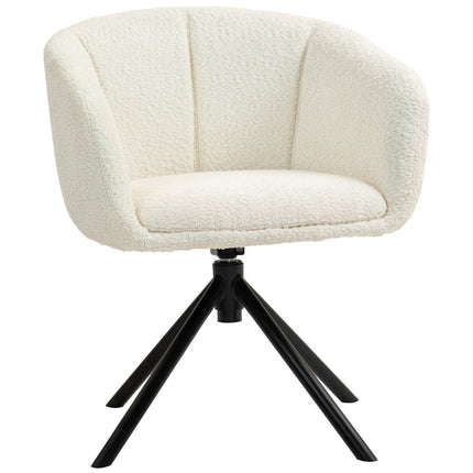 Creamy white armchair, 360° rotatable, linen look, metal legs