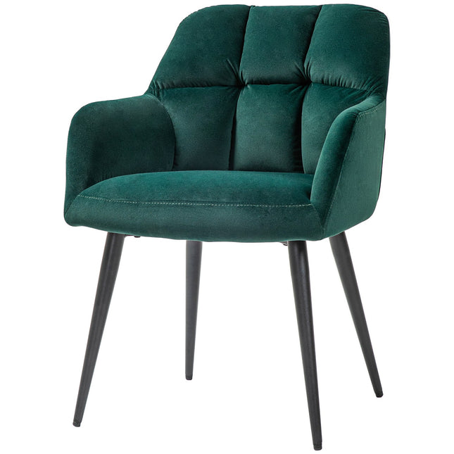 Fauteuil loungestoel met armleuningen, fluwelen look, gewatteerde relaxstoel met stalen poten, voor woonkamer, slaapkamer, donkergroen