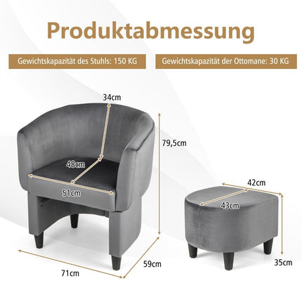 Křeslo s podnožkou, čalouněné sametové křeslo, klubovka, masivní dřevo, šedá