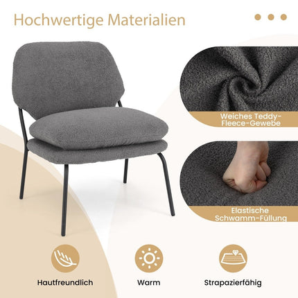 Designová židle bez područek s potahem teddy fleece, křeslo s vysokým opěradlem, relaxační křeslo