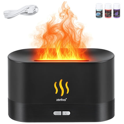Aroma Diffuser Humidifier 180 ml with RGB LED Flame Effect, USB-C, Black
