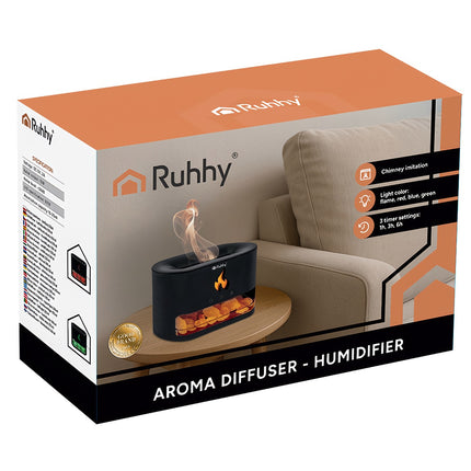 Aroma difuzér a zvlhčovač, 250ml, LED efekt krbu