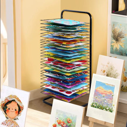 Art Drying Rack, 25 Removable Shelves, Locking Wheels