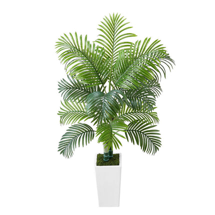 Artificial Areca Palm Tree 5 Ft, White Planter Pot