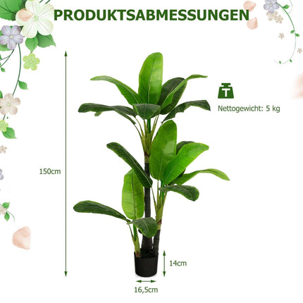 Umělý banánovník, 150 cm, 18 listů, materiál PEVA