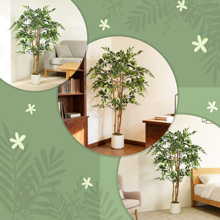 Artificial Banyan Tree 150 cm, Wood Trunk, White Pot